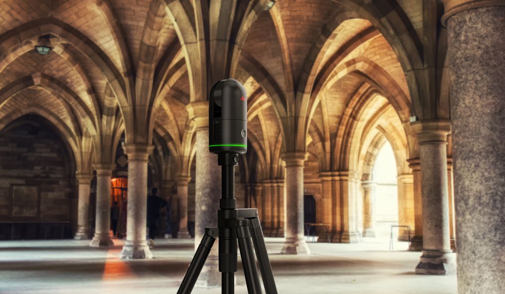 remote GPS scanner in historical building producing a 3d scan
